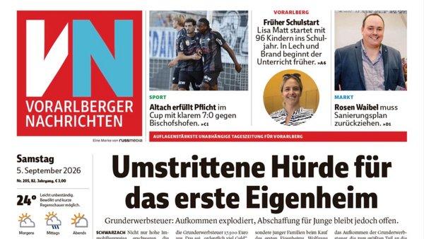 Titelseite Vorarlberger Nachrichten Samstag 5.9.2026