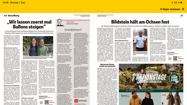 Bericht in den Vorarlberger Nachrichten am Stag den 5.9.2026